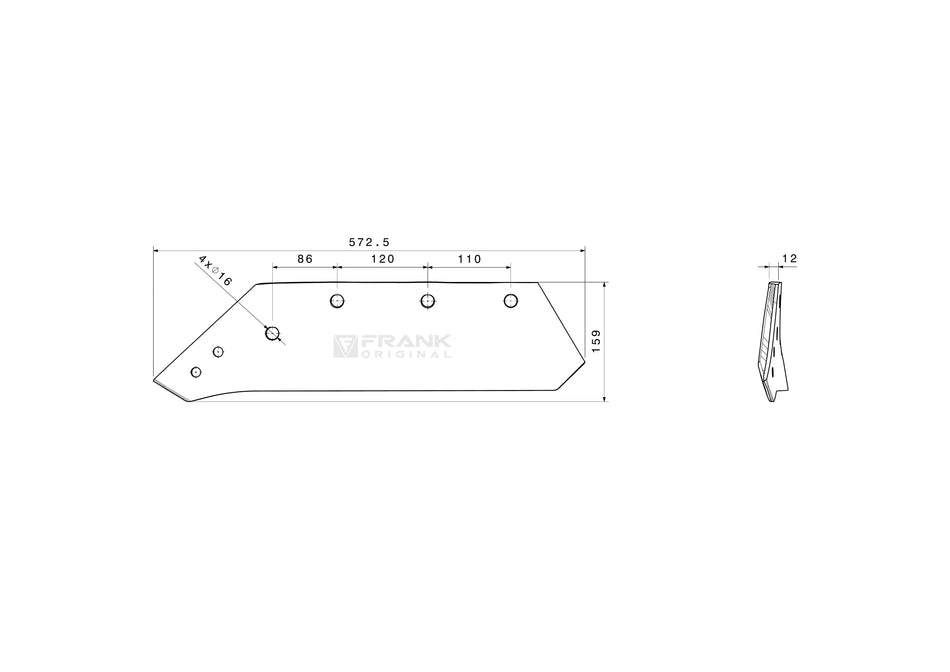 Share for revesible point for Kverneland | 16" | left