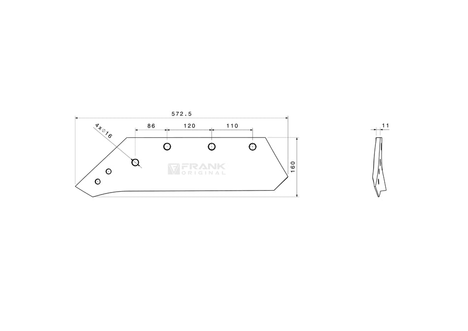 Share for revesible point for Kverneland | 16" | left