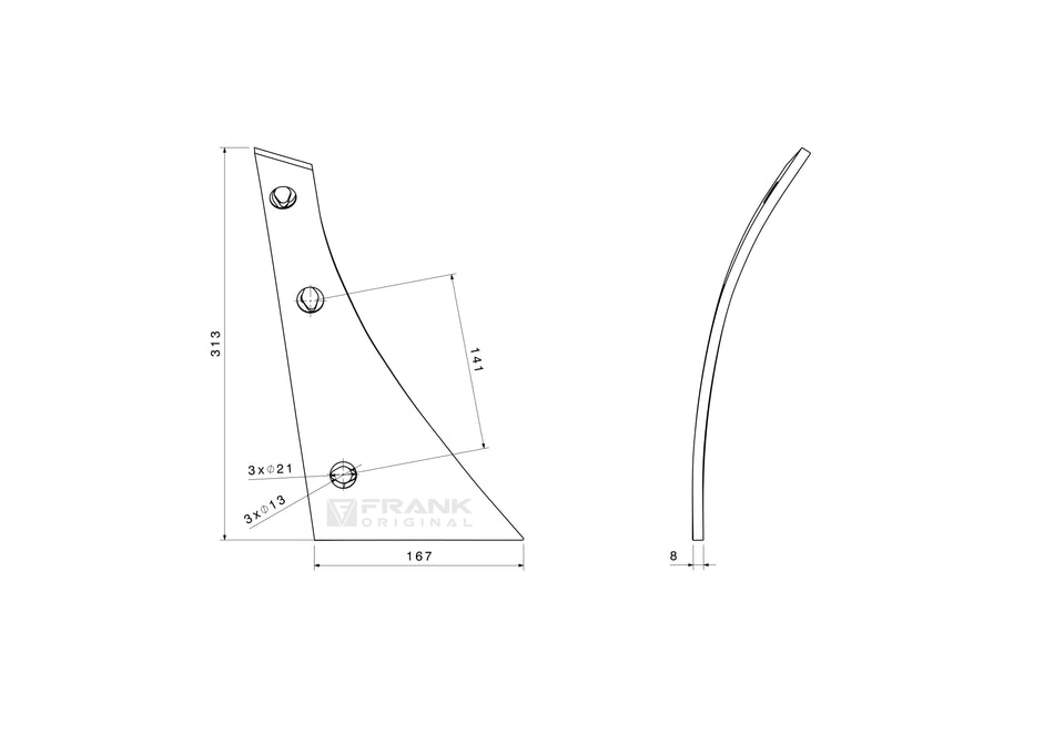 Brush plate front part for Kverneland | right