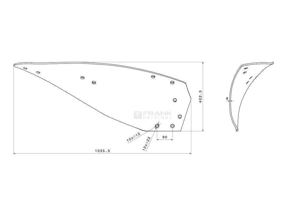 Paintbrush rear section for Kverneland | right