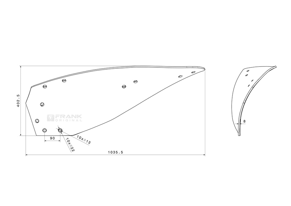 Paintbrush rear section for Kverneland | left