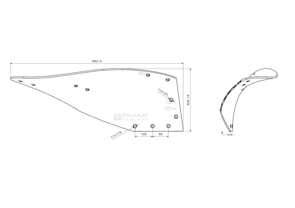 Brush plate rear section for Pöttinger | right