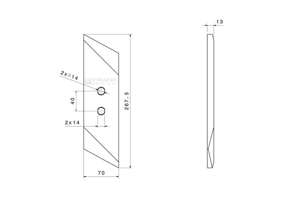 Replacement tip for Kverneland | 70 x 13 mm | right