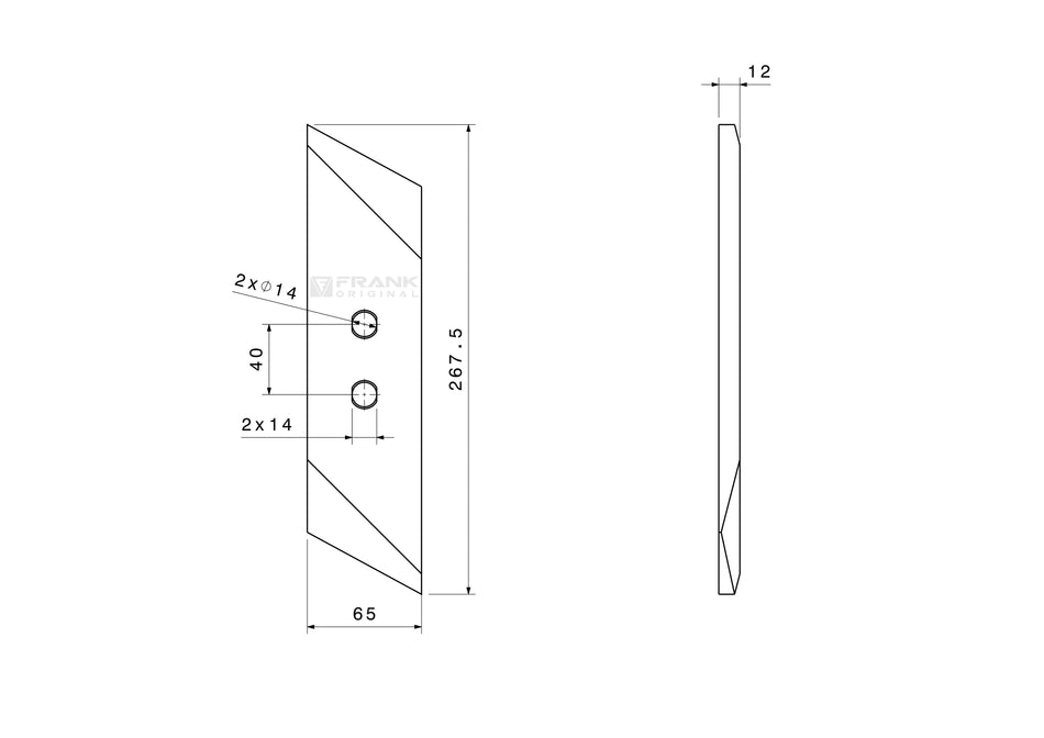 Replacement tip for Kverneland | 65 x 12 mm | right