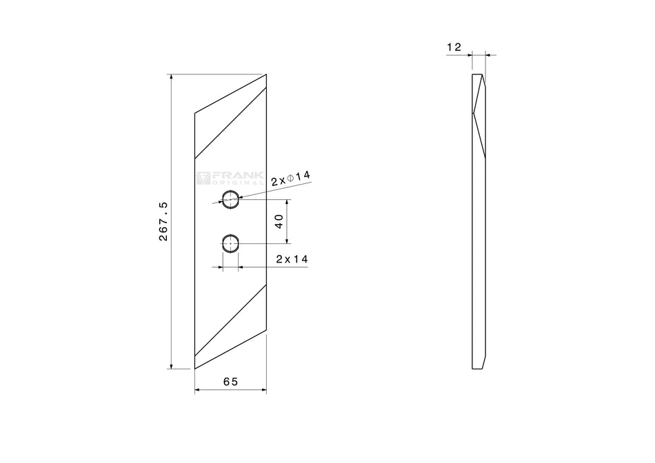 Replacement tip for Kverneland | 65 x 12 mm | left